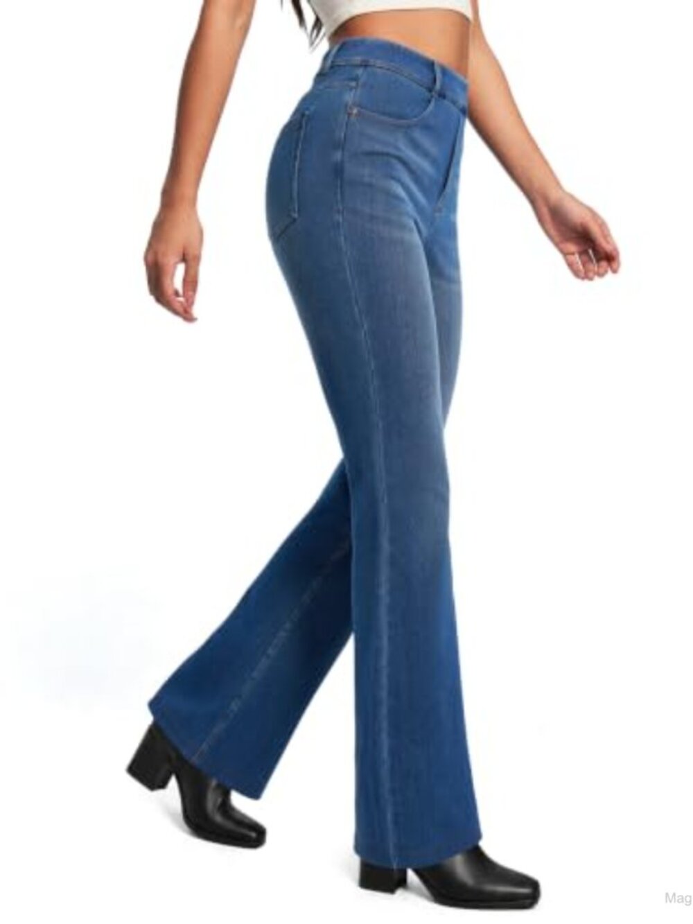 High Waisted Pull On Bootcut Jeans with Pockets Stretchy Flare Denim
